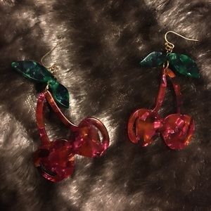 Marbled Resin Cherry Rockabilly Earrings 🍒
